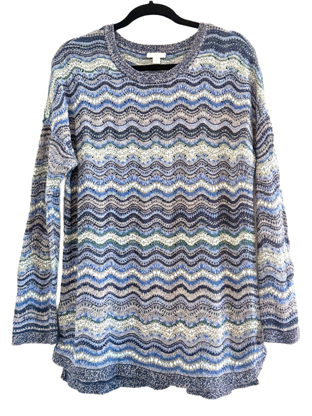J. Jill Blue Wave-Stripe Crewneck Sweater Medium